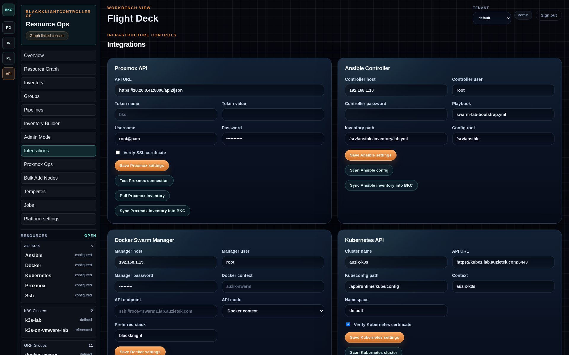 BlackKnightController integrations screen