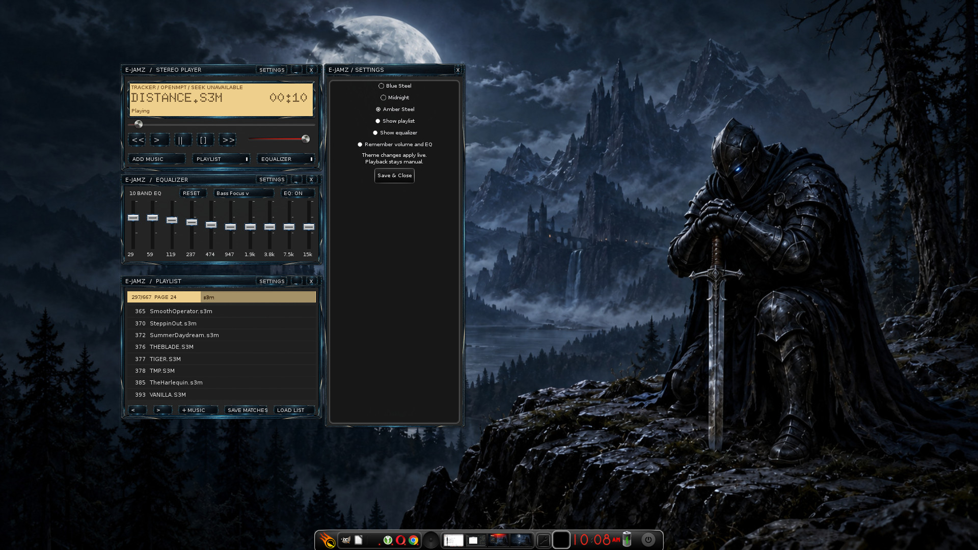 E-Jamz’s compact player, equalizer and playlist on the BlackKnight desktop